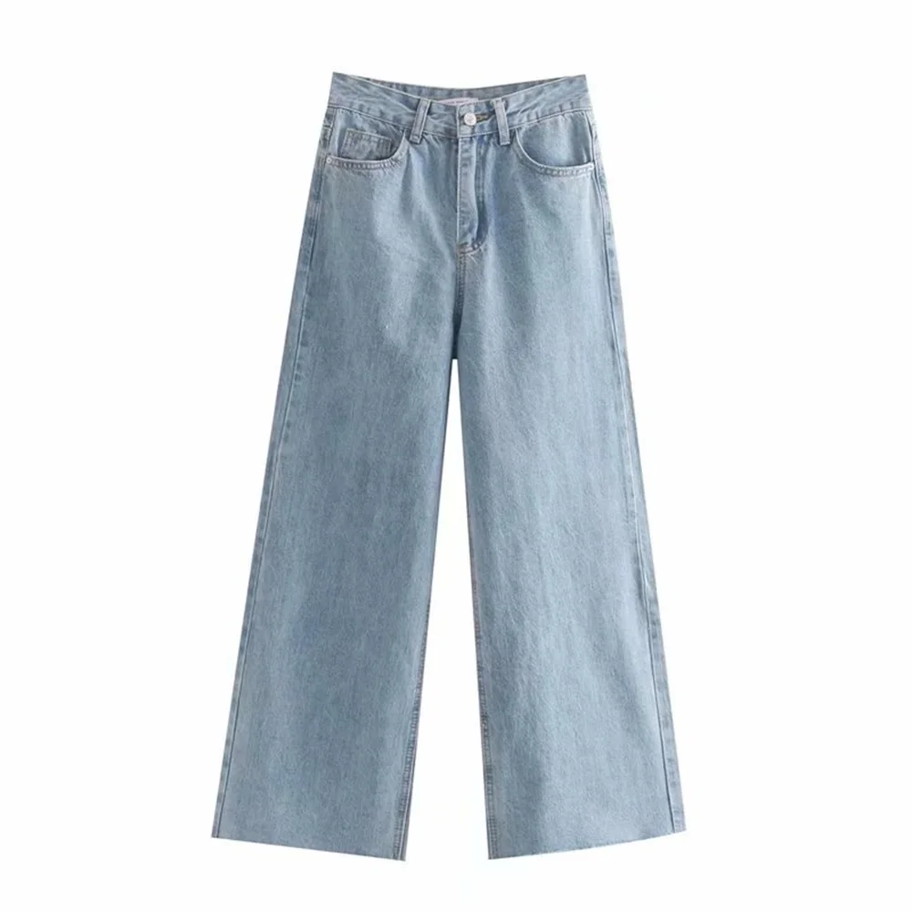 Женские прямые джинсы с завышенной талией свободные меховым краем осень