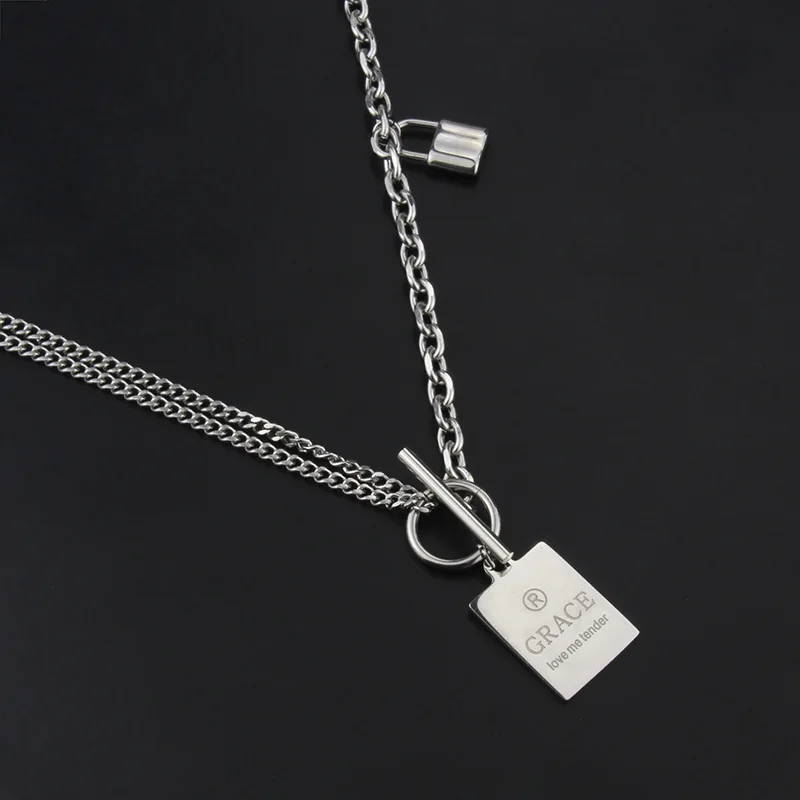 

LOVOACC Korean Letters Print Square Coin Metallic Pendant Necklace for Women Girls Silver Color Necklace Punk Accessories