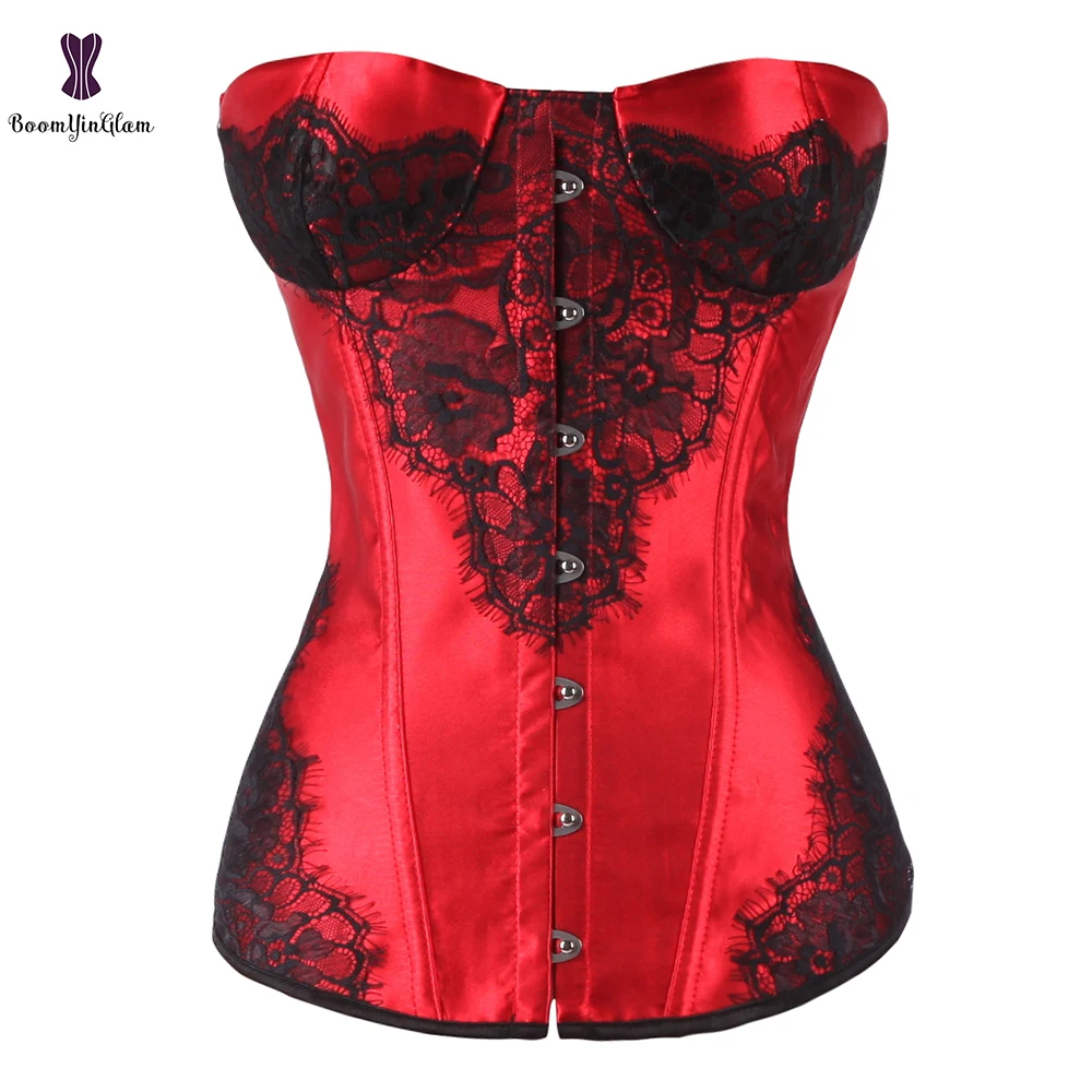 С кружевными аппликациями корсет Overbust Корсеты и бюстье эластичные костей Korset