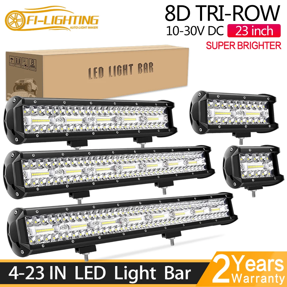 FI-Lighting 3 Rows 4-28inch LED Light Bar Offroad LED Bar Wire Kit Combo Beam For Tractor 4X4 UAZ Offroad 4WD ATV Truck 12V 24V