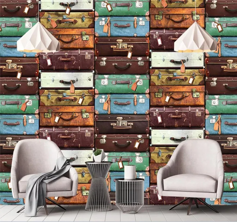 

Custom wallpaper mural European suitcase background wall - waterproof material
