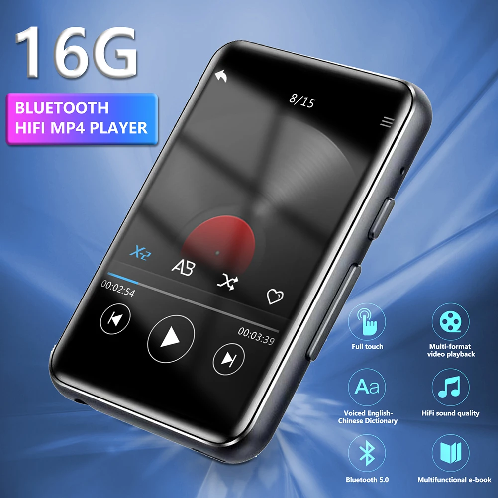 

Full Touch Screen MP3 Bluetooth Player Portable Music Player For Running Recording Radio Video Play
