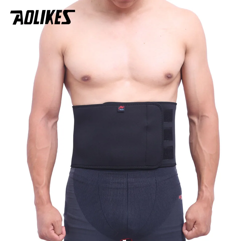 Black AOLIKES, для мужчин, регулируемый, для тренировок, поддержка талии, для фитнеса, пояс, для спортивной защиты спины, впитывает пот, для фитнеса, для спорта, защитное снаряжение - Цвет: Black