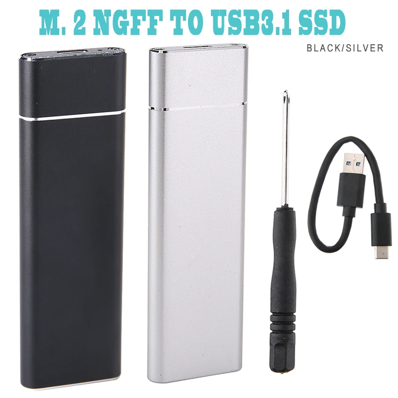 

Durable Aluminum Alloy Mobile Hard Disk Box M.2 NGFF SSD to USB3.1 Type-C HDD Enclosures With Screwdriver And Cable