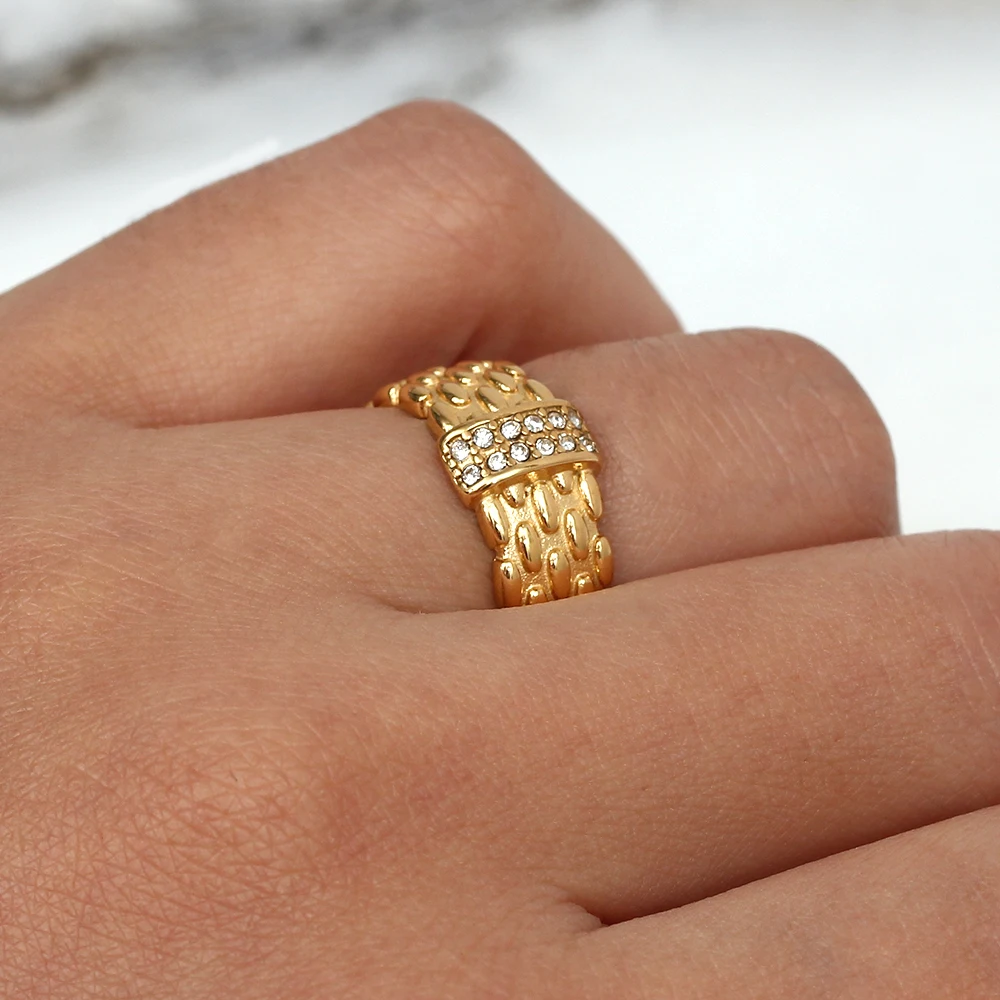 Фото Женские золотые кольца Blingbling массивное кольцо из нержавеющей стали с кубическим
