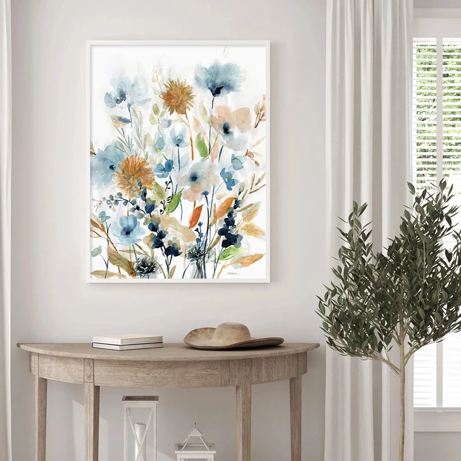 

Colorful Watercolor Ink Flowers Leaves Canvas Painting Wall Art Images Poster and Prints for Kitchen Living Room Home Decor