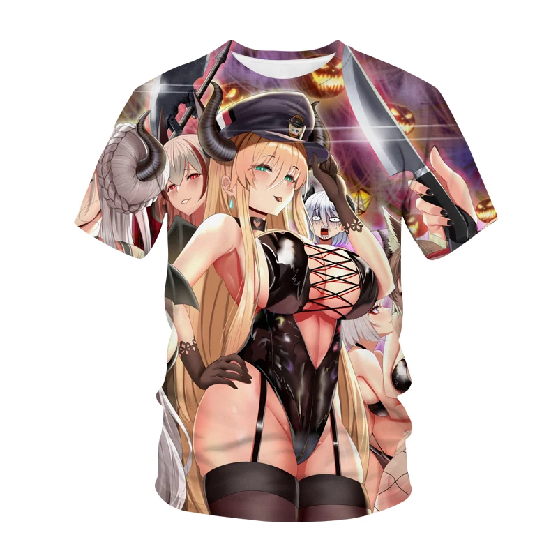 

2021 Summer 3D Printing Cute Sexy Girl Harajuku Streetwear Japanese Anime Men Plus Size T-Shirt