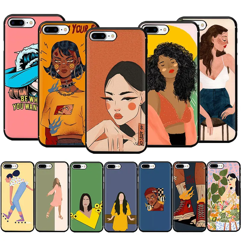 Девушка Творческий тренд иллюстрации мягкий чехол для телефона iphone 12 Mini SE 2020 5 5S 6