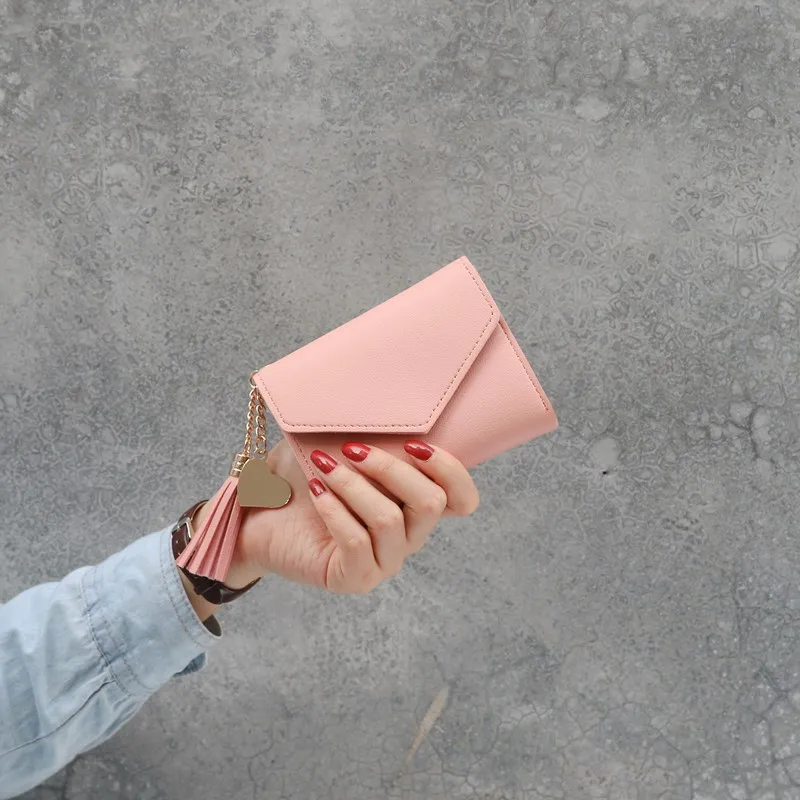 

Wholesale Price!! Women Simple Short Wallet Tassel Coin Purse Card Holders Multi-card Position Female Wallet Portefeuille Femme