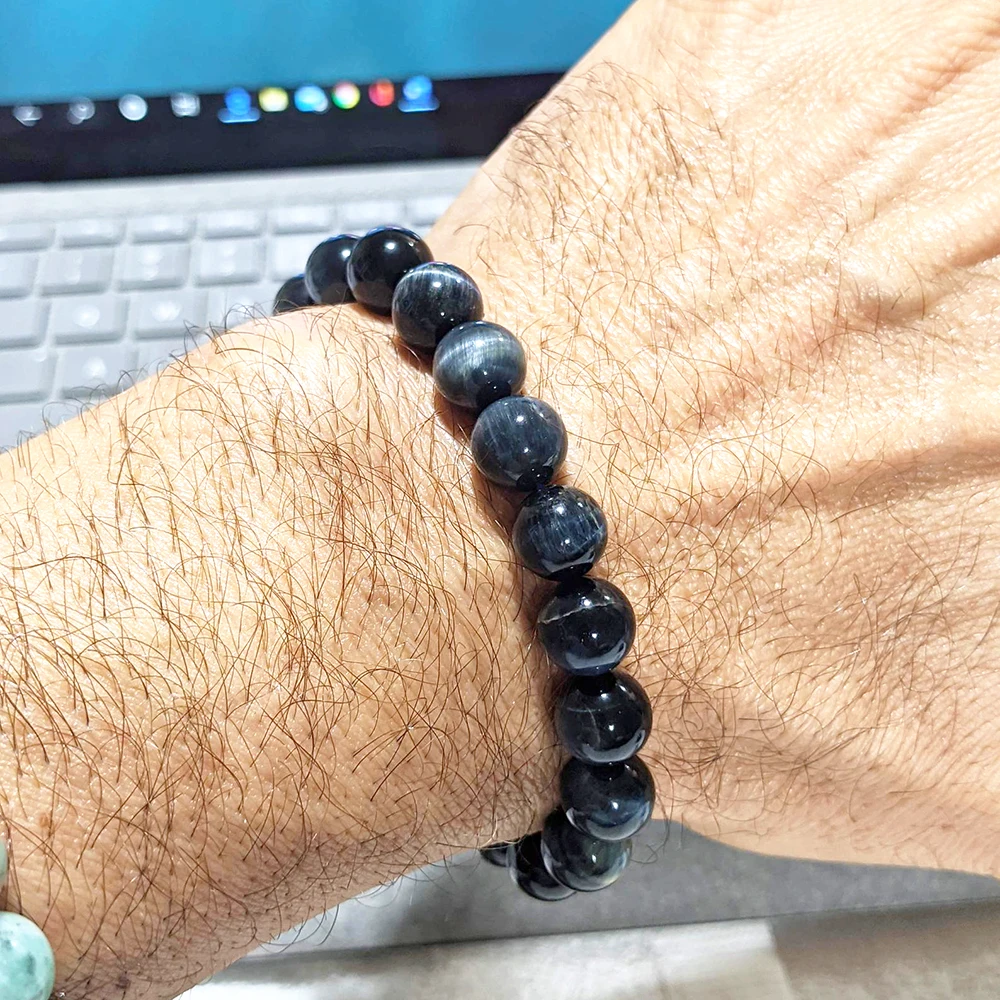 Браслет Ruberthen из натуральной стали с синими бусинами тигровый глаз для мужчин