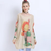 womens winter autumn abstract print long sleeved t shirt street ladies plus size casual loose pullover sweater o neck tee tops