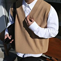 sweater vest men v neck solid simple casual 2xl oversize spring autumn mens vests chic all match preppy style daily outwear new