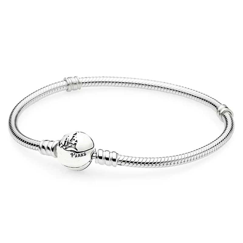 

925 Sterling Silver Wonderful World Park Castlel Clasp Snake pandoradora Bracelet Bangle Fit Women Bead Jewelry