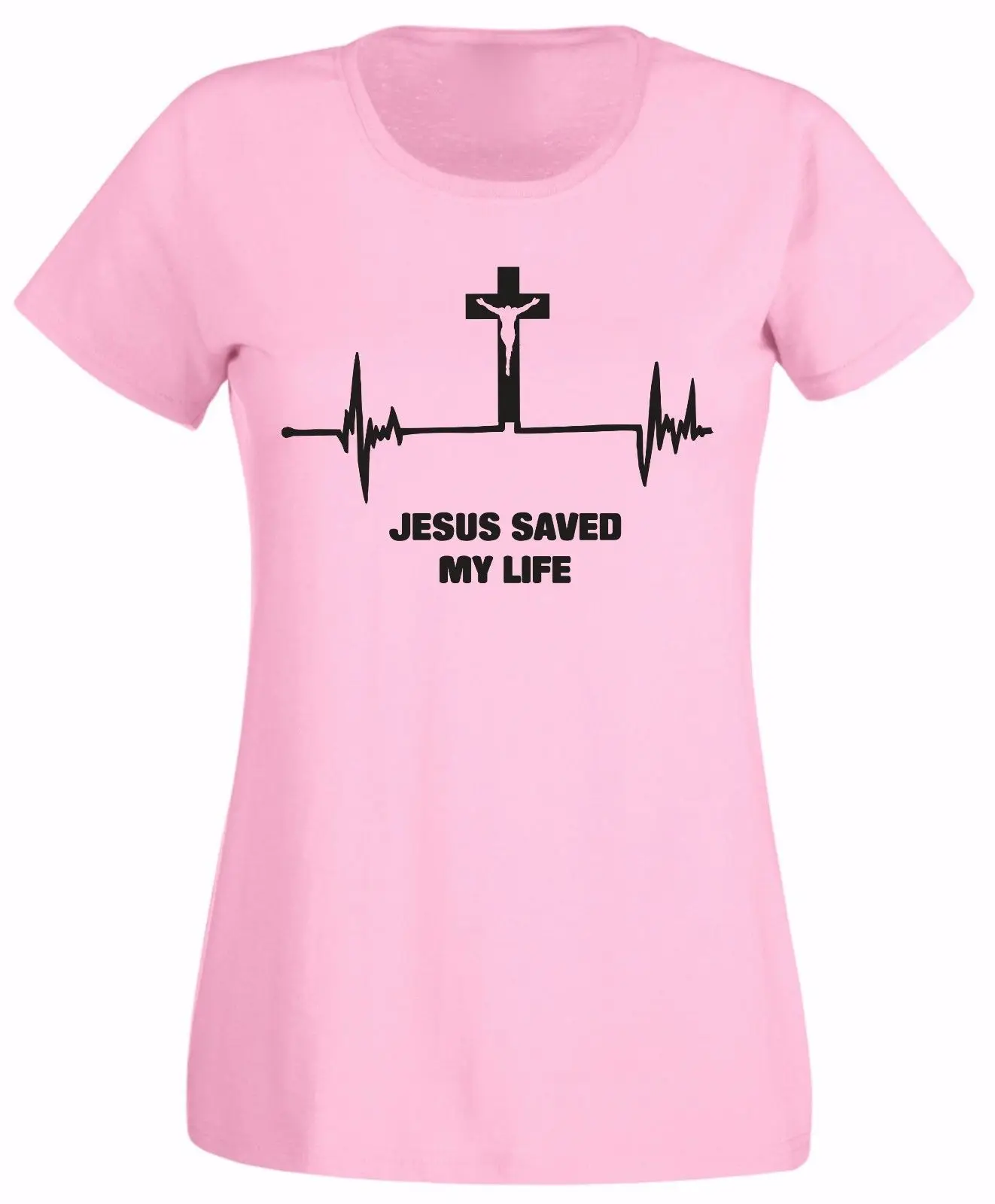 

2020 Women Cute T-shirt Jesus Saved My Life Heart Beat Sign ChriFunnyan Religious Slogan Women Summer sexy Tee shirt