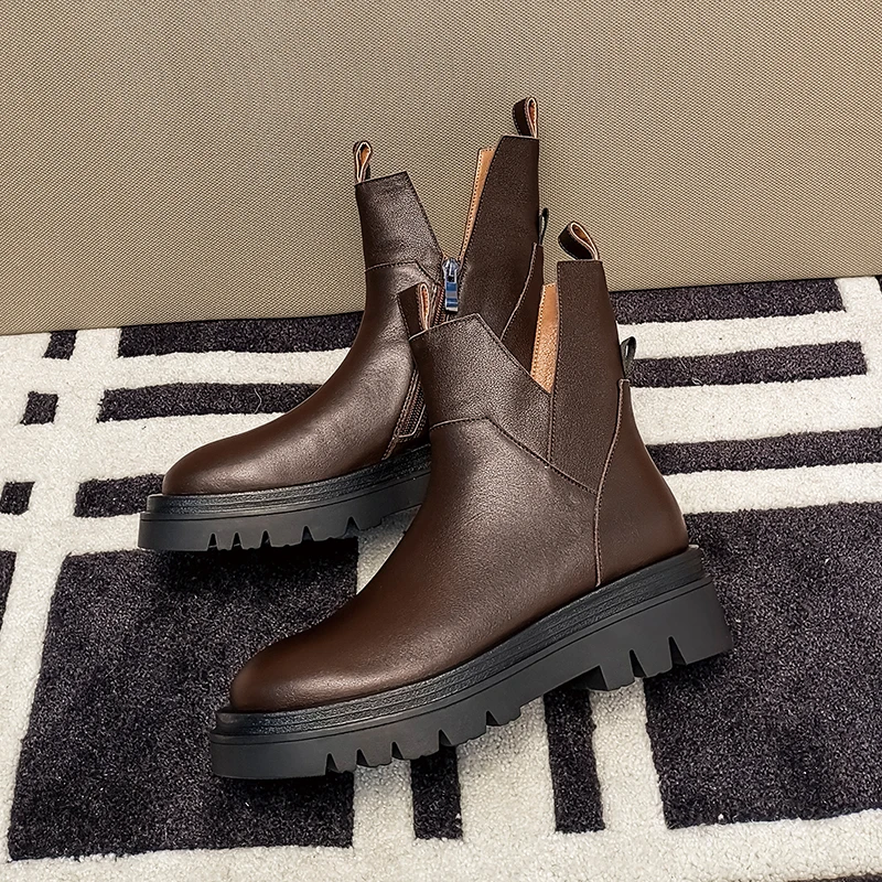 

INS HOT women's boots natural leather ankle bootsNet Red Boots leather upper short boots platform shoes autumn and winter