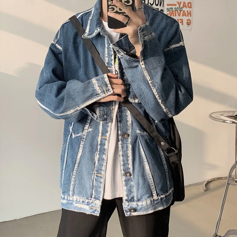 

Aolamegs Men's Denim Jackets Retro Graffiti Streetwear Casual Harajuku Parkas High Street Basketball Jacket Male Coats All-match