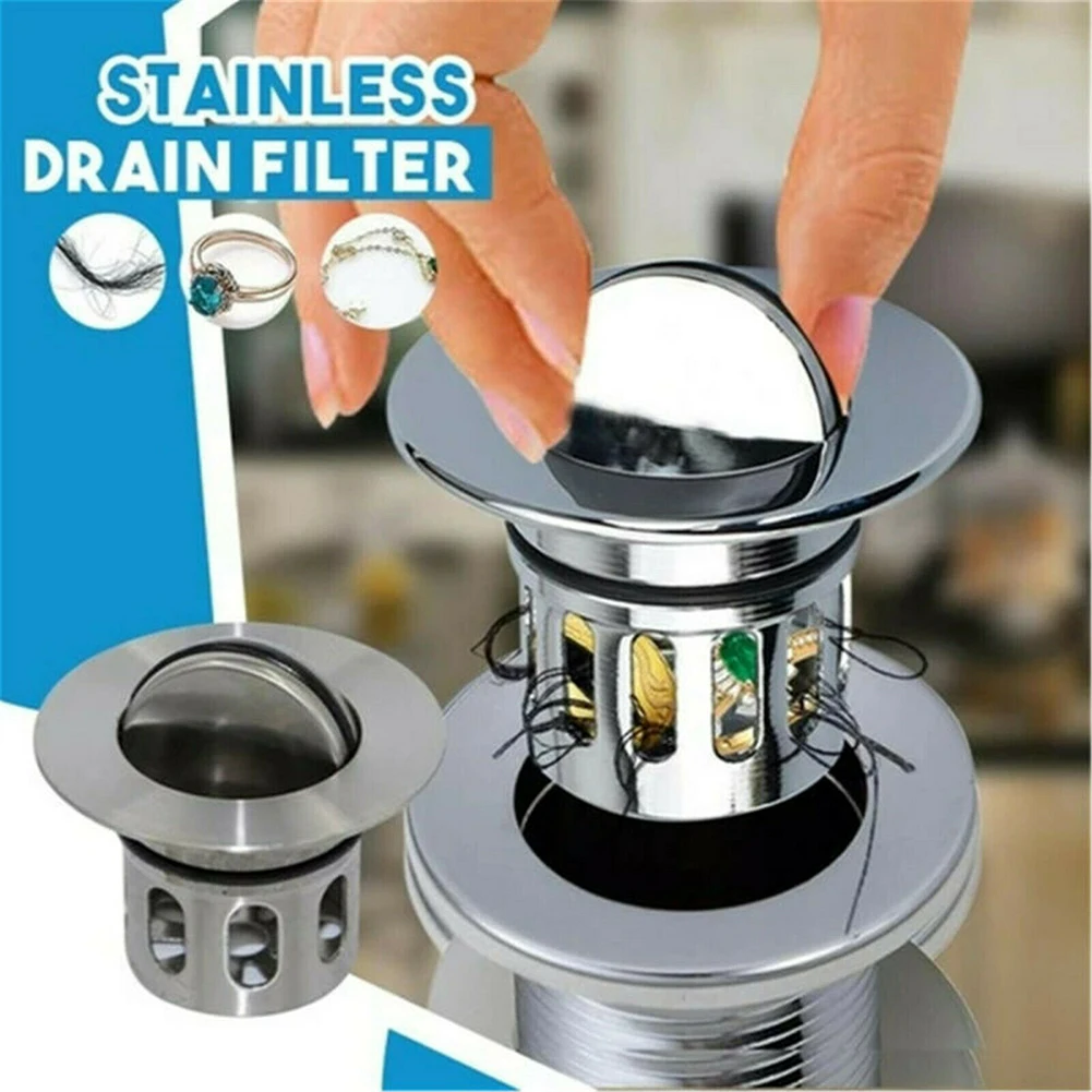 

Universal Wash Basin Bounce Drain Filter Plug Washbasin Stainless Steel Sink Drainer Filters Stopper Bathroom Accessories
