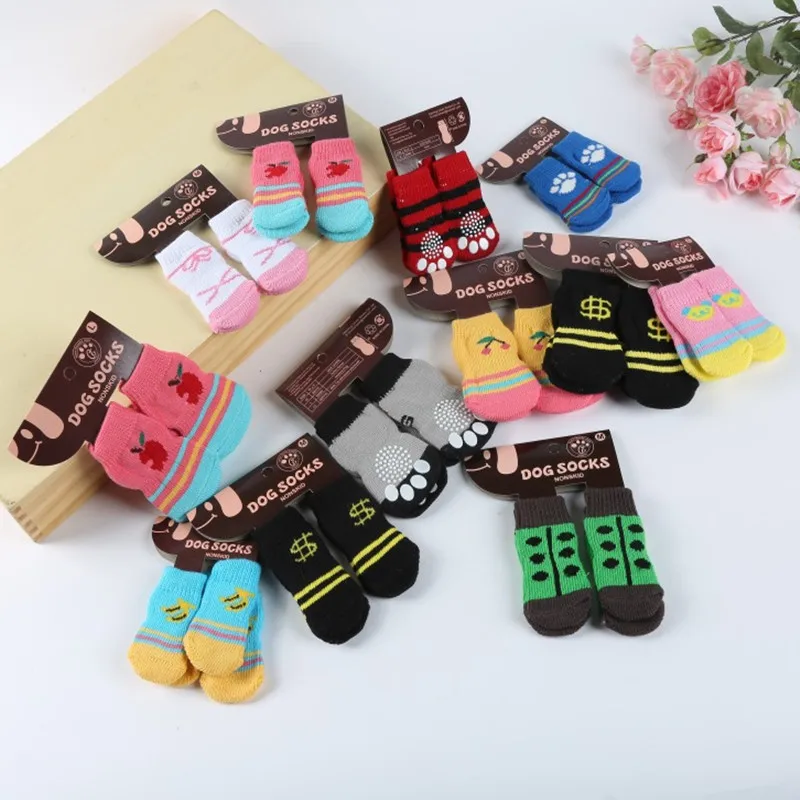 

4pcs/set Cute Dog Socks Spring and Summer Non-slip Cotton Pet Socks Paw Protector Puppy Cat Indoor Wear Boot