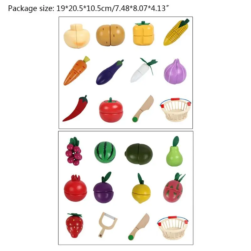 

12 Pcs Magnetic Wooden Fruit/Vegetable Combination Cutting Toy Set for Children Play & Pretend Round Basket Simulation Kits