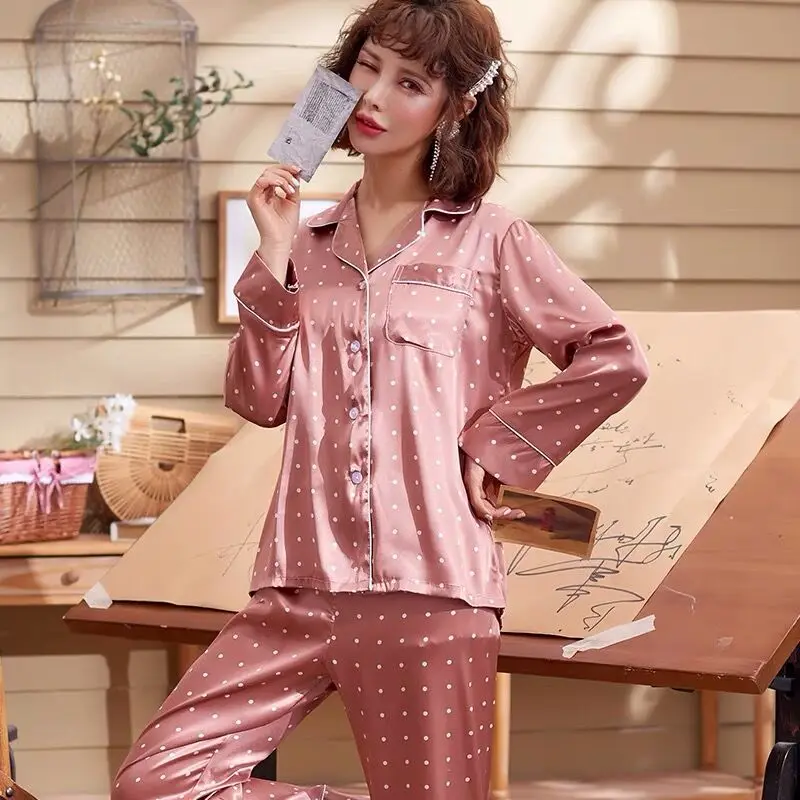 Пижамный комплект женский из 2 предметов шелковая одежда для сна в розовый