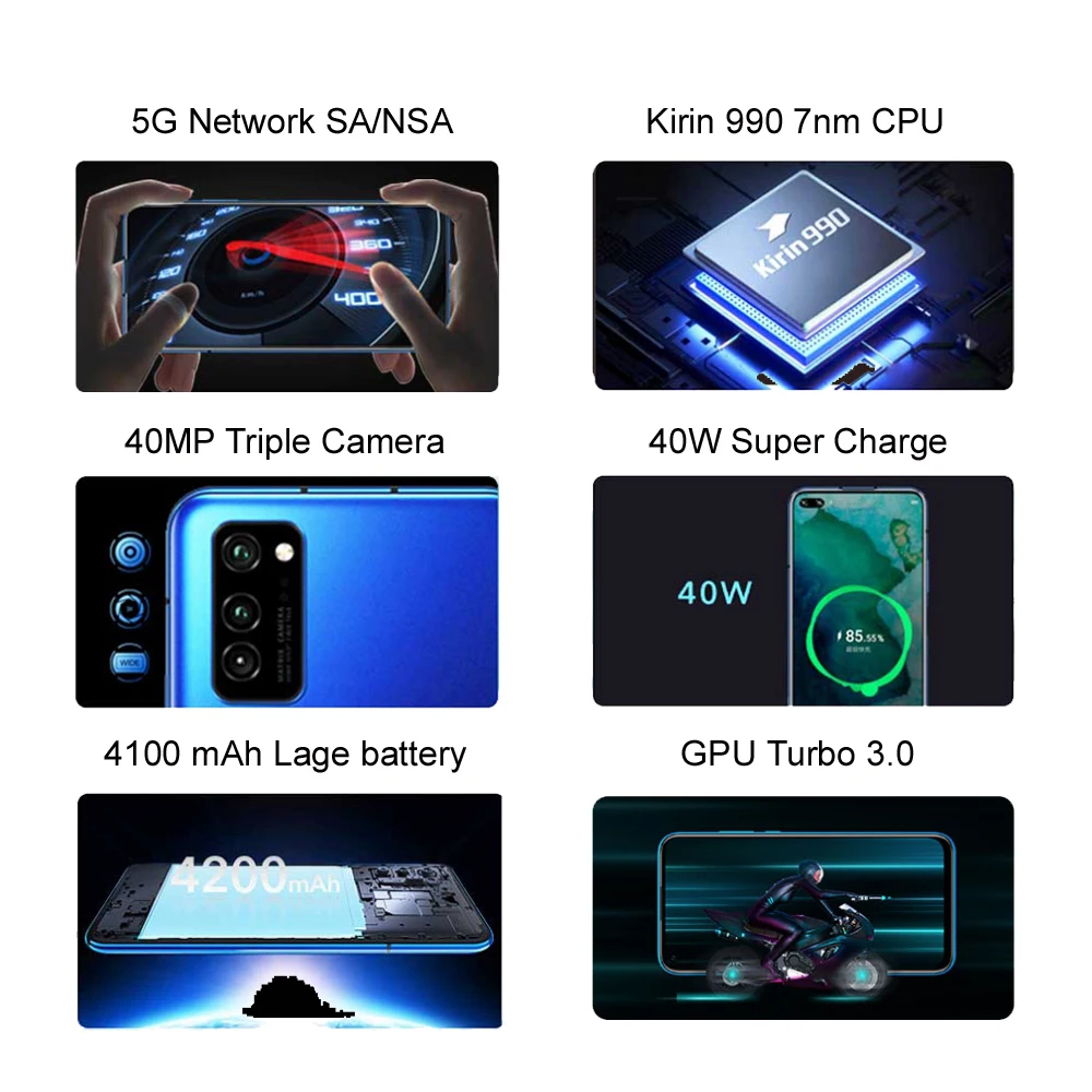 HONOR V30 5G Смартфон NFC 40W Супер зарядка 6 57 дюймов huawei Kirin 990 мобильный телефон NPU 40MP
