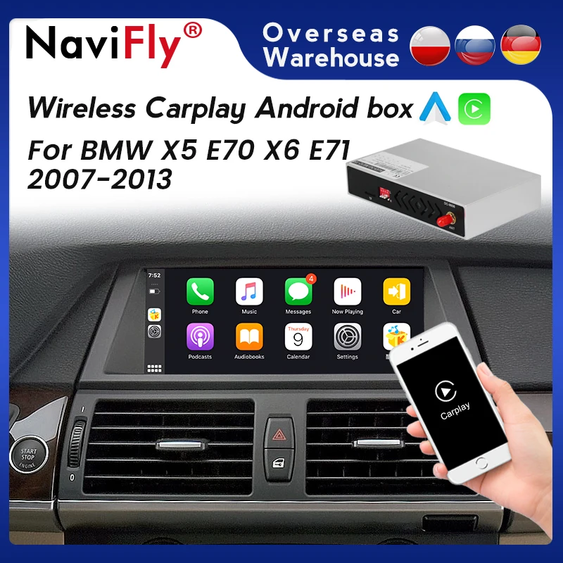 

Android авто беспроводной Apple CarPlay декодер коробка для BMW X5 E70 X6 E71 2007-2013 Поддержка Siri Mirror Link