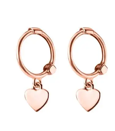rose gold heart Висячие серьги-гвоздики в форме сердца из стерлингового серебра 925 пробы для женщин и девушек, свадебные подарки, ювелирные изделия, Подвесные серьги de ley 925 mujer - Окраска металла: rose gold heart