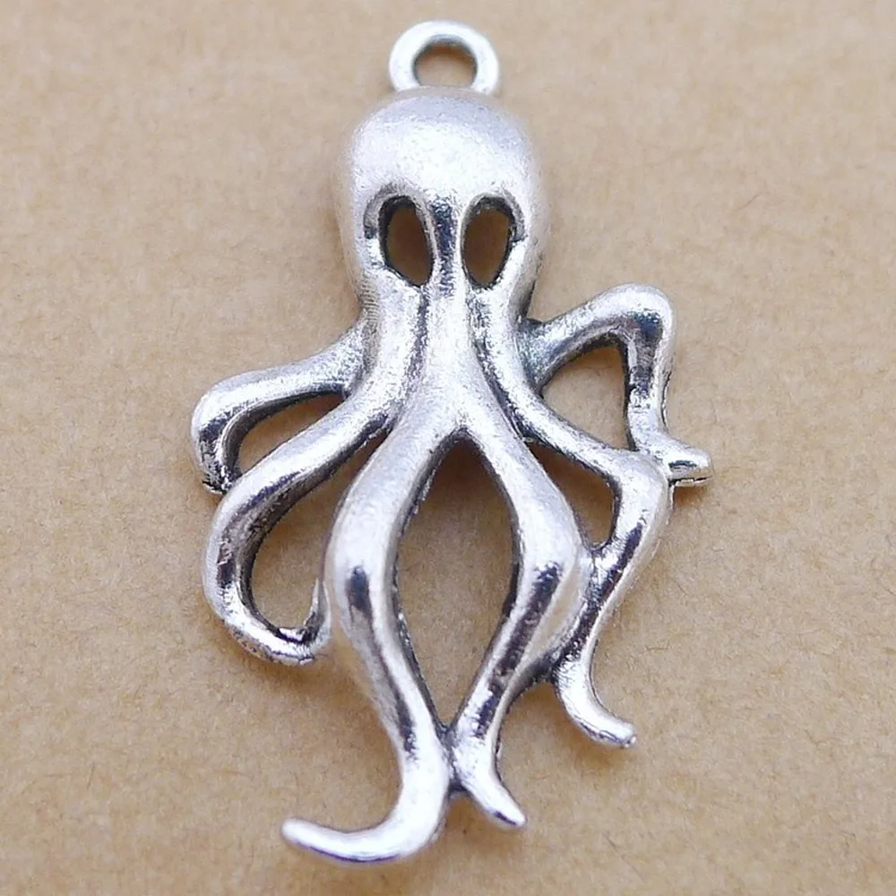 

100pcs Octopus Charms 31mm x 17mm DIY Jewelry Making Pendant antique silver color