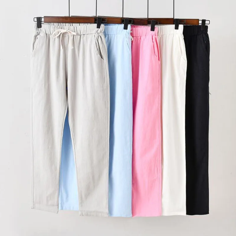 

Cotton And Linen Pants Female 2019 Summer New Thin Section Pants Elastic Waist High Waist Harem Pants Wild Casual Pants A776