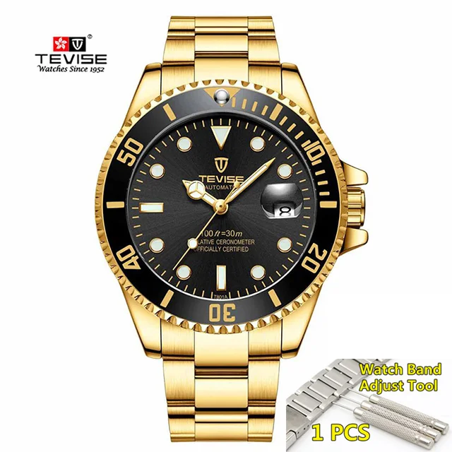 Tevise Top Brand Luxury Men Mechanical Watches Automatic waterproof Stainless Steel Men Wristwatches Relogio Masculino - Цвет: 4-black-gold