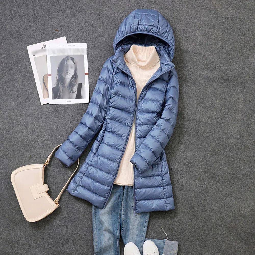 

Women Winter Long Jacket Outwear Coat Hooded Slim Ultralight Duck Down Coat Female Portable Fluffy Down Portable Basic Overcoat
