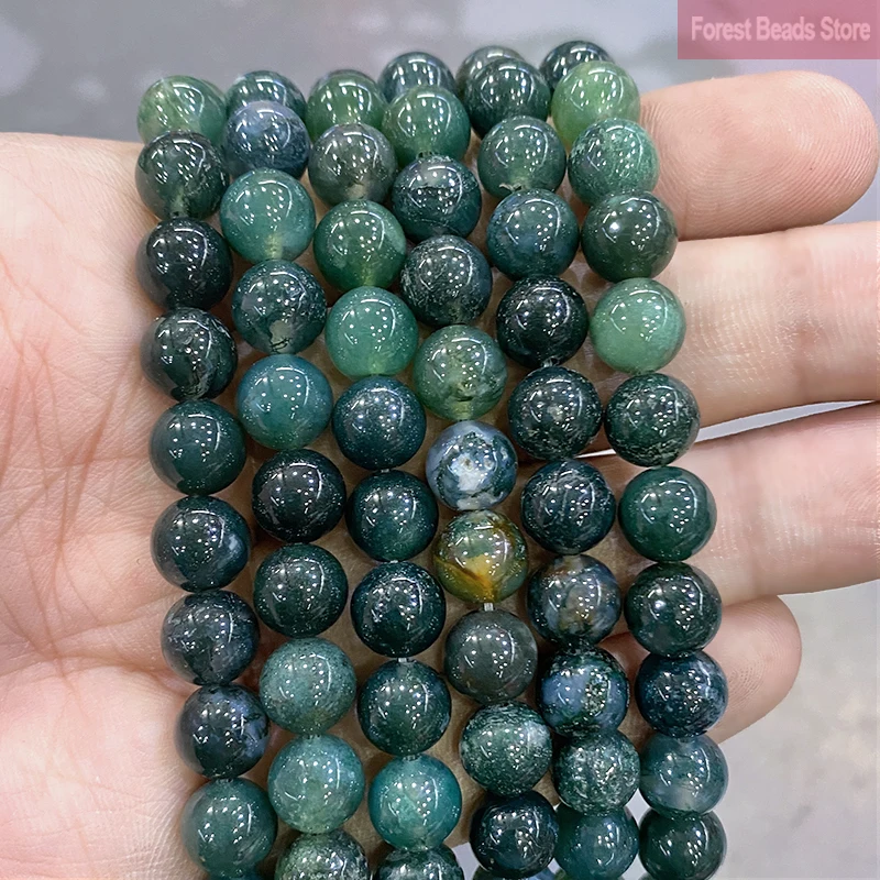 

Moss Grass Green Agates 4 6 8 10 12 14MM Pick Size Natural Stone Loose Beads 15" Strand for Diy Jewelry Making Fctory Price