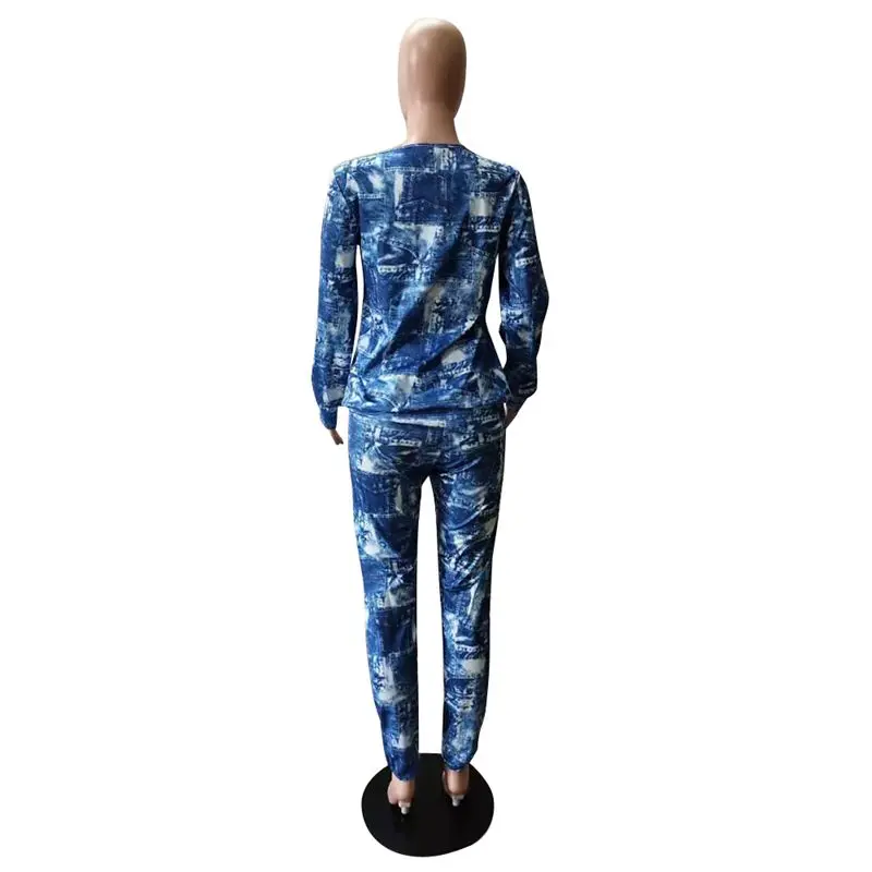 

TNNAOFF Cowboy Style Tie Dye Two Piece Tracksuits Women Set Long Sleeve T Shirt Top Fashion Sweatpans Lounge Wear Matching Sets