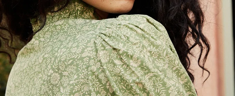 

Floral Women's Blouse 2020 Spring Summer V-neck Single-breasted Short Puff Sleeve lady Sweet Prairie Chic Shirt and top