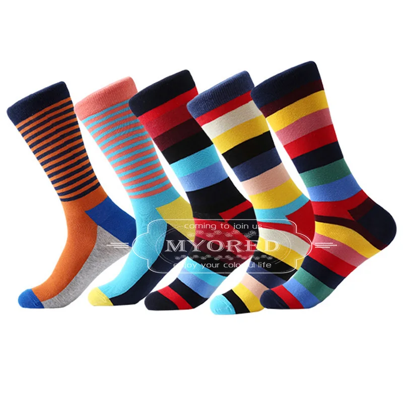 F065 MYORED, 5 пар, яркие, разноцветные, Роскошные, в полоску, с Аргайлом, мужские носки, чёсаный хлопок, трендовые, свадебные, забавные, Новинка - Цвет: F065