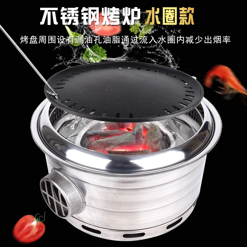 

Korean carbon fire roaster commercial large inlaid stainless steel BBQ circular smoke charcoal roast grill barbecue oven pot