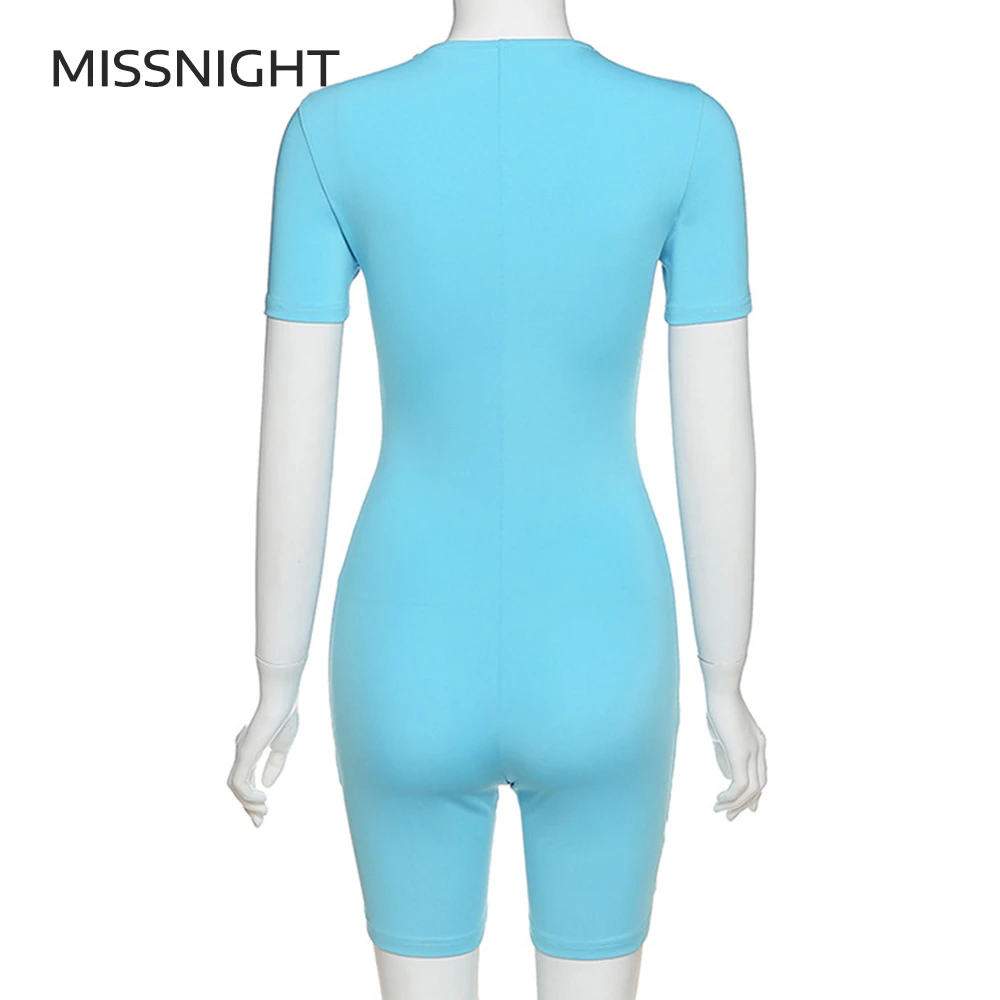 

Missnight Womens Rompers One Piece Outfit Short Sleeve Bodycon Solid Playsuits Biker Shorts Slim Female