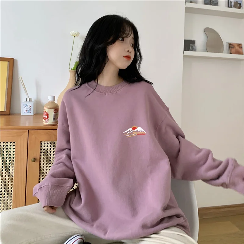 

Women Pullover Round Neck Print Casual Sweatshirts 2021 Autumn Winter Velvet Thick Korean Style Students Loose Vintage Pullover