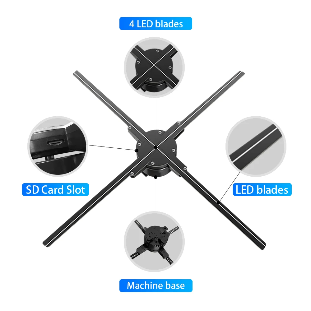 

576 LED 3d Fan Hologram Projector Light Advertising 56cm WiFi Holographic Image and Video for Store Shop Bar Casino