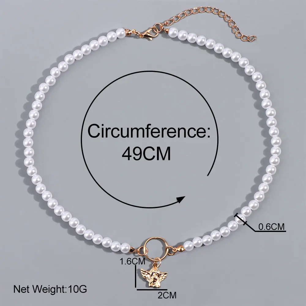 

Flatfoosie Y2K Pearl Cupid Angel Choker Necklace for Women Fashion Cute Angel Charms Pendant Necklace 2021 New Jewelry Gifts