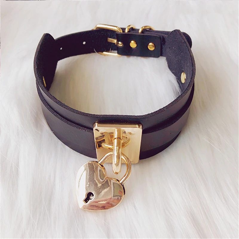 Женский ошейник в стиле Харадзюку ручной работы с замком форме сердца и ключом