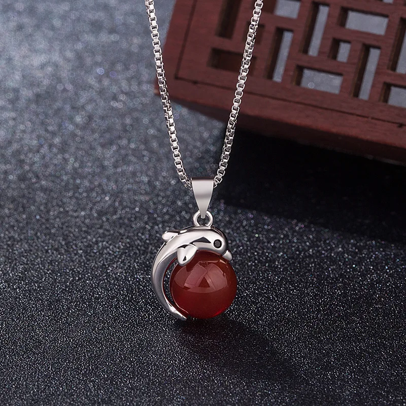 Натуральный нефритовый халцедон Круглый дельфин кулон агат серебро 925 пробы