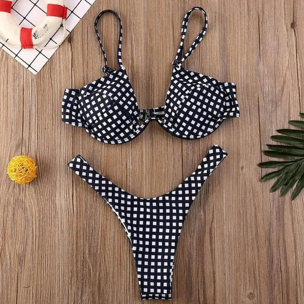 Женский купальник в клетку Kancoold сексуальный с пуш ап бикини высокой талией