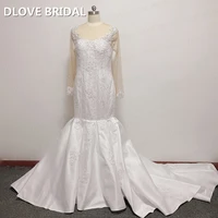 dhl shipping cost lace satin wedding dress high quality long sleeves bridal gown custom made factory real photo