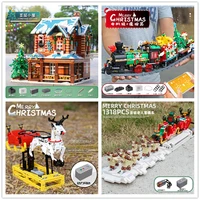 mould king christmas series electric rc track train winter house model santa sleigh toys children gifts 10010 10015 12012 16011