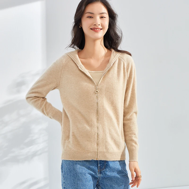 

Autumn and winter 100% pure wool cardigan loose hooded cashmere coat foreign spirit 2021 coat sweater