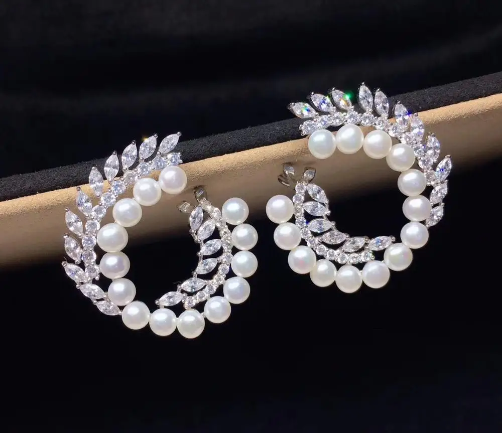 Серьги женские из серебра 100% пробы с натуральным пресноводным жемчугом и