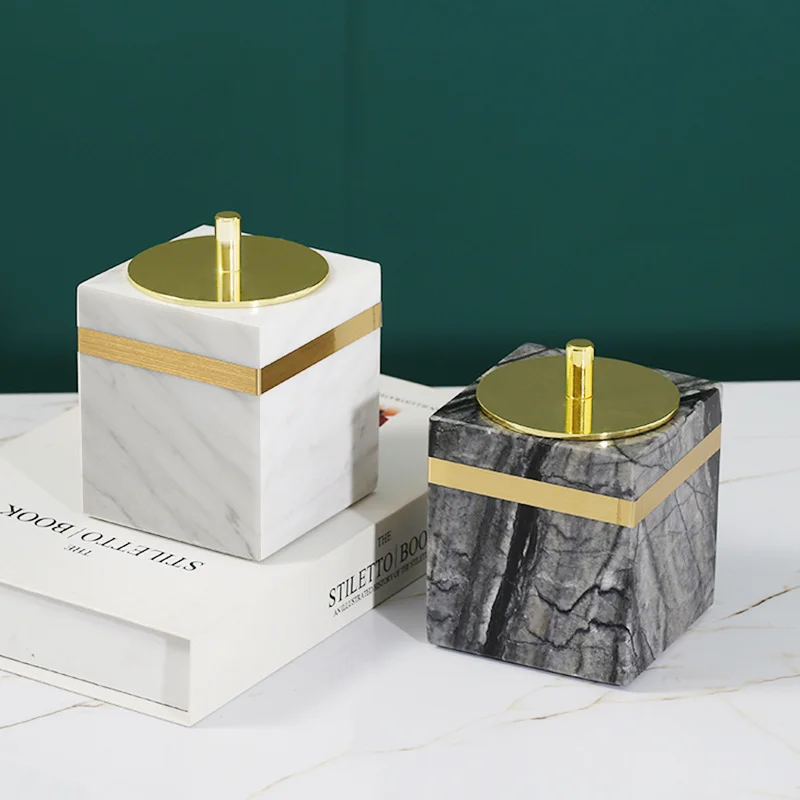 

Marble Toothpick Floss Box With Gold Lid Swab Storage Tank Living Room Desktop Home Furnishings Birthday Presents Wedding Gifts