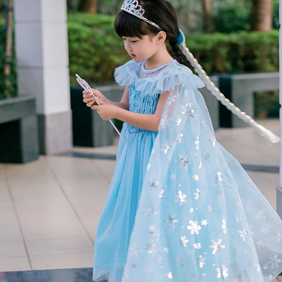 Girl Elsa Dress Kids Blue Snowflake Princess Children Christmas Carnival Costume Fancy Baby 3-10 Years | Детская одежда и обувь