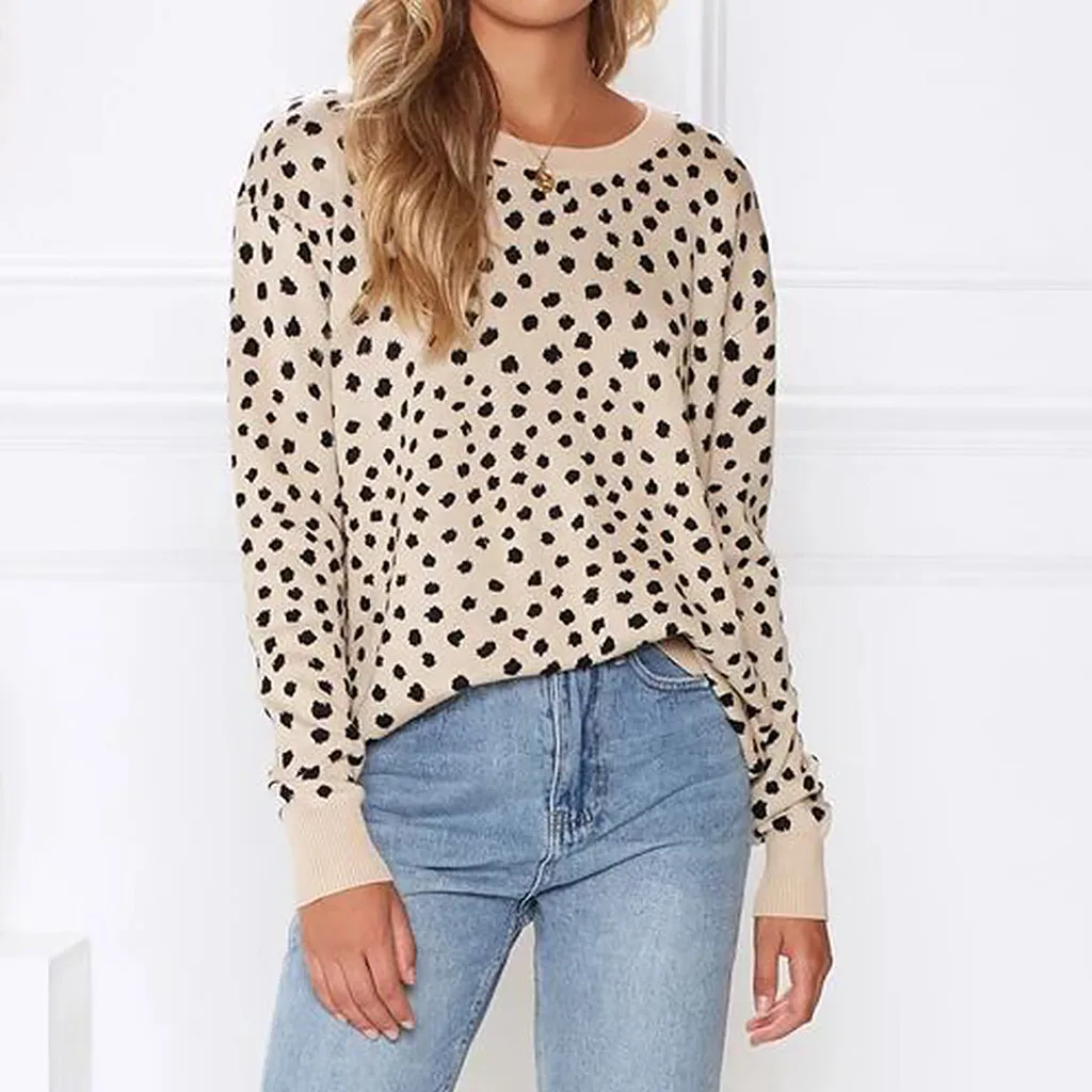 Женский акриловый свитер с леопардовым принтом SAGACE Осенний вязаный высокого